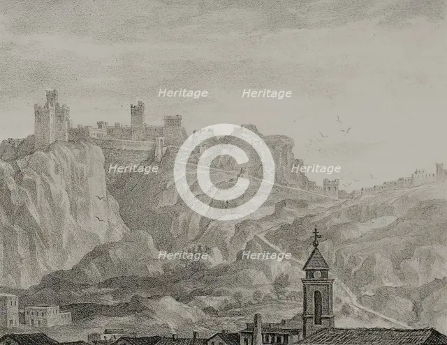 General view of the Templar castle, Castellote, Teruel province, Region of Maestrazgo, Spain, 1870.  Creator: Unknown.