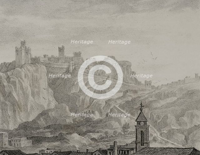 General view of the Templar castle, Castellote, Teruel province, Region of Maestrazgo, Spain, 1870.  Creator: Unknown.