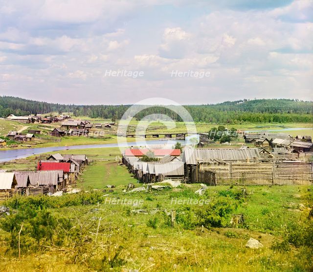 General view of the village of Palkino (from the south), 1912. Creator: Sergey Mikhaylovich Prokudin-Gorsky.