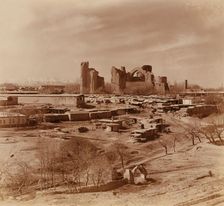General view of the Bibi-Khanym mosque from Shakh-i Zindeh, Samarkand, between 1905 and 1915. Creator: Sergey Mikhaylovich Prokudin-Gorsky