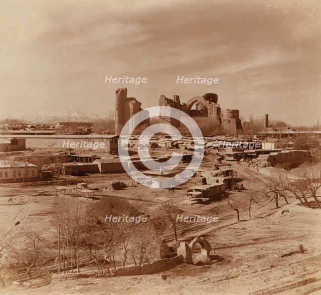 General view of the Bibi-Khanym mosque from Shakh-i Zindeh, Samarkand, between 1905 and 1915. Creator: Sergey Mikhaylovich Prokudin-Gorsky.