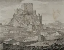 General view of the Castle of Segura from the path to Courts, Segura de los Baños, Spain, 1870. Creator: Unknown