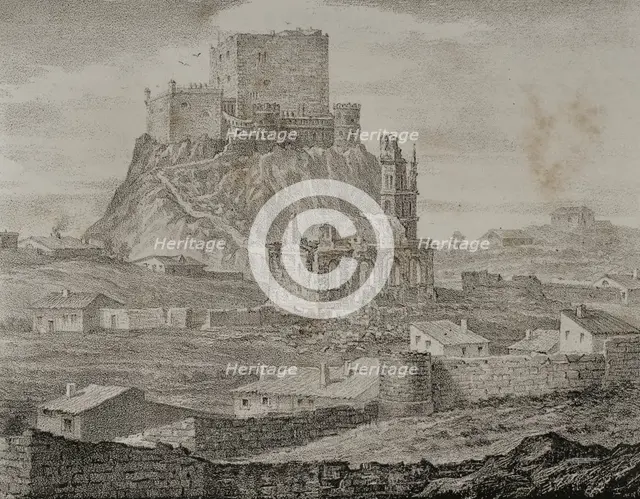 General view of the Castle of Segura from the path to Courts, Segura de los Baños, Spain, 1870.  Creator: Unknown.