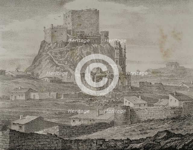 General view of the Castle of Segura from the path to Courts, Segura de los Baños, Spain, 1870.  Creator: Unknown.
