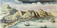 General view of the city of Malaga, engraving