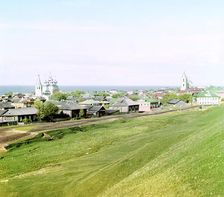General view of the city of Belozersk from the fortress wall [Russian Empire], 1909. Creator: Sergey Mikhaylovich Prokudin-Gorsky