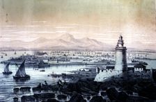General view of the city of Cadiz and its port, engraving 1800