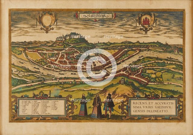 General view of the city of Salzburg. From "Civitates Orbis Terrarum", 1581. Creator: Braun, Georg (1541-1622).