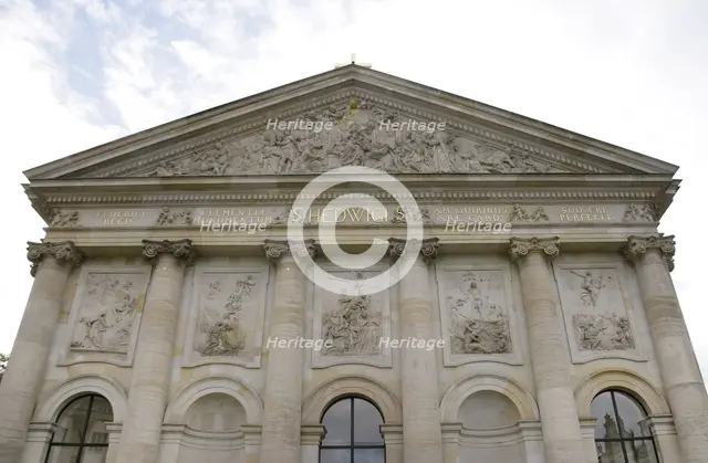 General view of the facade, St Hedwig's Cathedral, Berlin, Germany, 2025.  Creator: LTL.