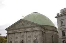 General view of the facade, St Hedwig's Cathedral, (St Hedwigs-Kathedrale), Berlin, Germany, 2025. Creator: LTL