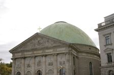 General view of the facade, St Hedwig's Cathedral, (St Hedwigs-Kathedrale), Berlin, Germany, 2025. Creator: LTL