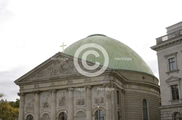 General view of the facade, St Hedwig's Cathedral, (St Hedwigs-Kathedrale), Berlin, Germany, 2025.  Creator: LTL.