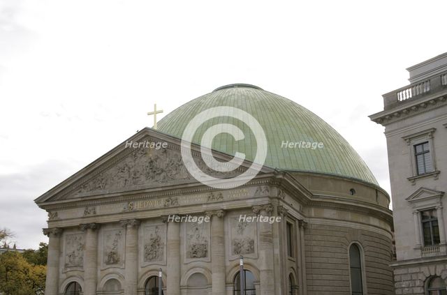 General view of the facade, St Hedwig's Cathedral, (St Hedwigs-Kathedrale), Berlin, Germany, 2025.  Creator: LTL.