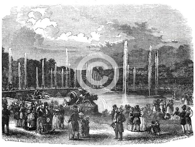 General view of the Fountains at Versailles whilst at work, 1844. Creator: Harrison.