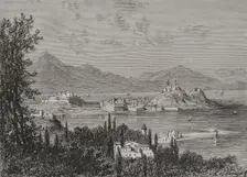 General view of the island of Corfu, 1879. Creator: Desire Mathieu Quesnel