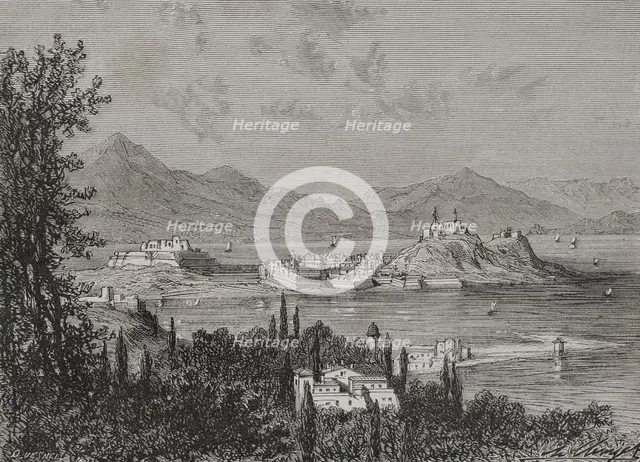 General view of the island of Corfu, 1879. Creator: Desire Mathieu Quesnel.