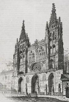 General view of the main facade of the Cathedral, Burgos, Castile-Leon, Spain, 1852. Creator: Unknown