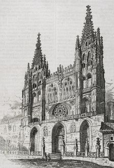 General view of the main facade of the Cathedral, Burgos, Castile-Leon, Spain, 1852. Creator: Unknown