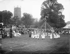 General view of village maypole dance, Chipping Campden, Cotswold, Gloucestershire, 1860-1922. Creator: Henry Taunt