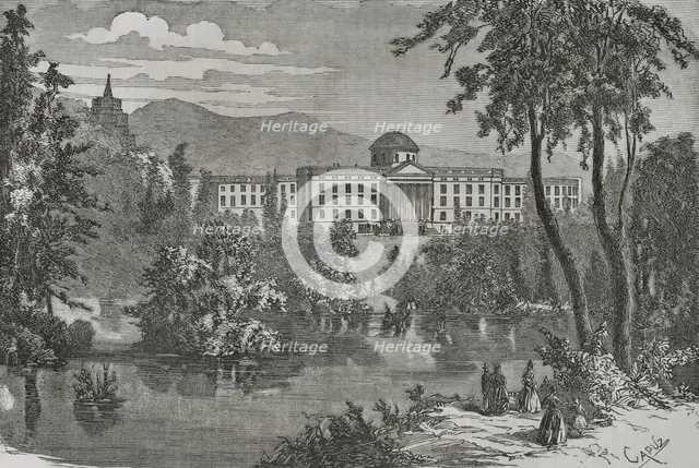 General view of Wilhelmshöhe Palace, at the Prussian city of Kassel, 1870.  Creator: Tomás Carlos Capuz.