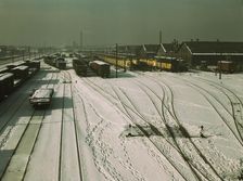 General view of yard and some of the locomotive shop of the C & NW RR at 40th Street, 1942. Creator: Jack Delano