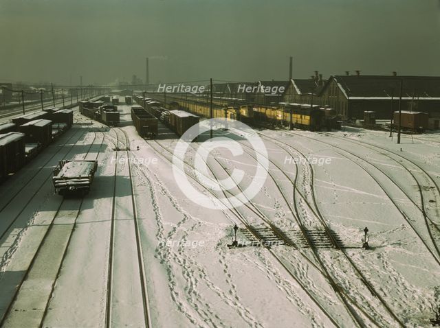 General view of yard and some of the locomotive shop of the C & NW RR at 40th Street, 1942. Creator: Jack Delano.