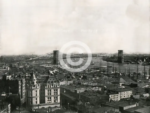 General view showing the Brooklyn Bridge, New York, USA, 1895.  Creator: Unknown.
