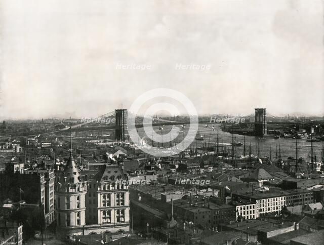 General view showing the Brooklyn Bridge, New York, USA, 1895.  Creator: Unknown.