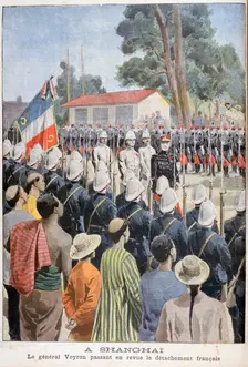 General Voyron reviewing French troops, Shanghai, 1900