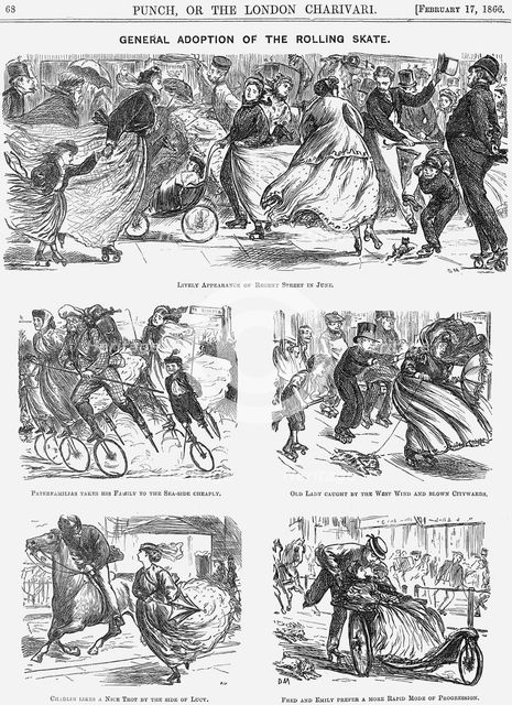 'General Adoption of the Rolling Skate', 1866. Creator: George du Maurier.