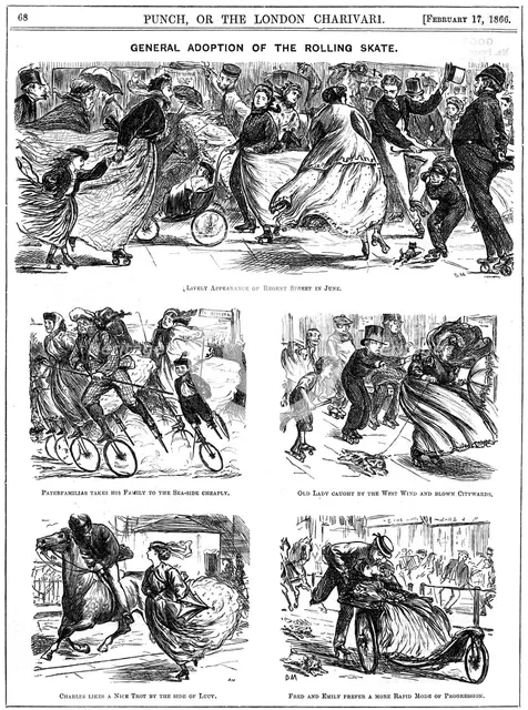 General Adoption of the Rolling Skate, 1866.  Creator: George du Maurier.