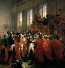 General Bonaparte surrounded by members of the Council of Five Hundred in Saint-Cloud, November 10, Artist: Bouchot, François (1800-1842)