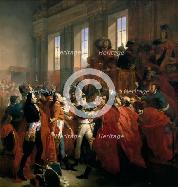 General Bonaparte surrounded by members of the Council of Five Hundred in Saint-Cloud, November 10,  Artist: Bouchot, François (1800-1842)