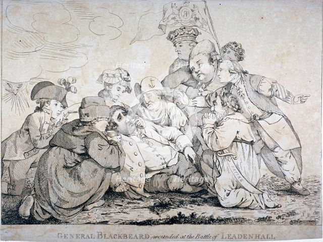 'General Blackbeard wounded at the battle of Leadenhall', 1784.                            Artist: Anon
