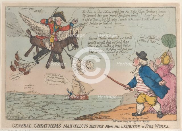 General Cheathem's Marvellous Return from His Exhibition of Fire Works, Sept..., September 24, 1809. Creator: Thomas Rowlandson.