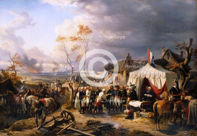 General De la Morlière Receiving The Surrender Of Antwerp 29th November 1792. Artist: Philippoteaux, Henri Félix Emmanuel (1815-1884)