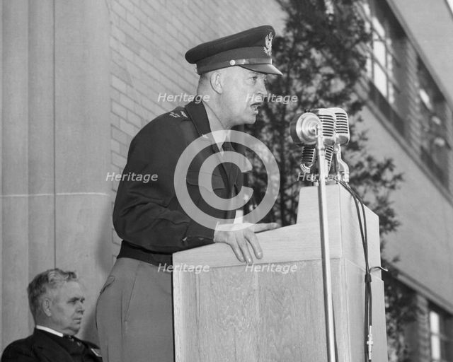 General Dwight D. Eisenhower at the Aircraft Engine Research Laboratory, Cleveland, Ohio, USA, 1946. Creator: NASA.
