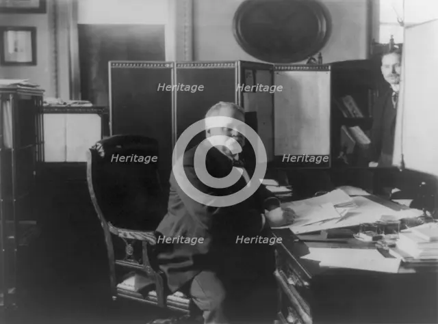 General Fitzhugh Lee, three-quarter length portrait, seated at desk..., between 1890 and 1905. Creator: Frances Benjamin Johnston.