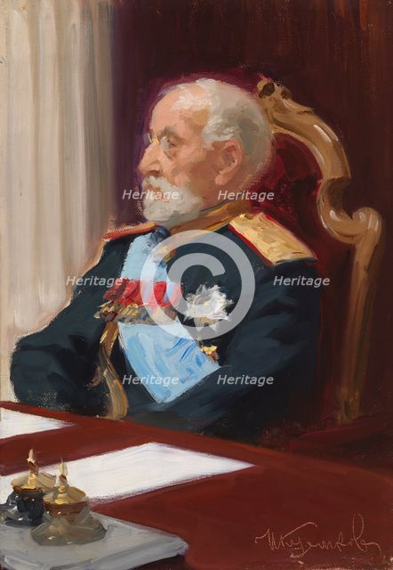 General Gonjetskin, portrait study for the Ceremonial Sitting of the State Council on..., 1901-1902. Creators: Il'ya Repin, Ivan Kulikov.