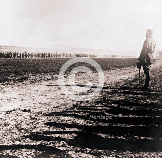 General Henri Gouraud surveying field of troops, c1914-c1918.  Artist: Unknown.