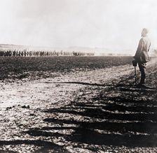 General Henri Gouraud surveying field of troops, c1914-c1918