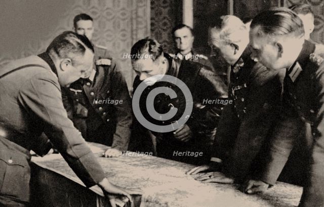 General Heinz Guderian (2nd from right) and the Red Army commissar Borovensky (3nd from right) durin
