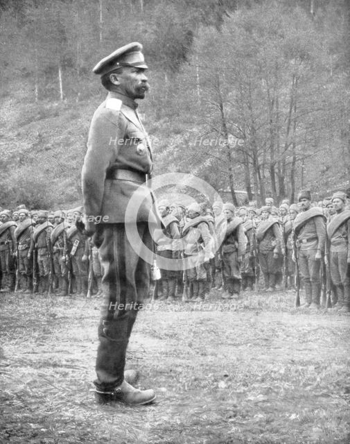 General Kornilov inspecting Russian troops, 1st July 1917. Artist: Unknown