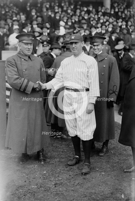 General Leonard Wood & Wild Bill Donovan, manager, New York AL, at Polo Grounds..., 1917. Creator: Bain News Service.
