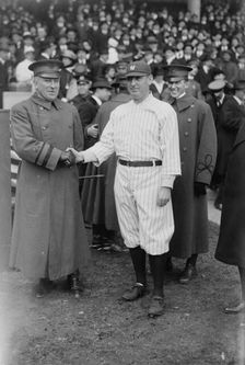 General Leonard Wood & Wild Bill Donovan, manager, New York AL, at Polo Grounds..., 1917. Creator: Bain News Service
