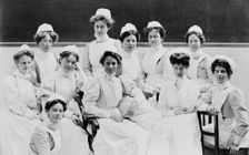 General Lying In Hospital, York Road, Lambeth: labour ward staff and students, 1908. Creator: Unknown