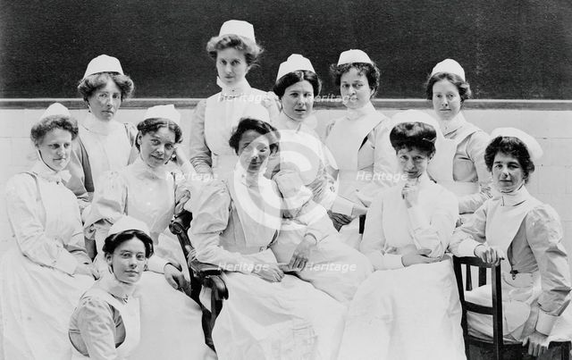 General Lying In Hospital, York Road, Lambeth: labour ward staff and students, 1908. Creator: Unknown.