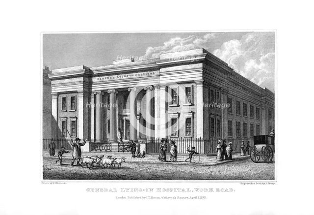 General Lying-in Hospital, York Road, Lambeth, London, 1830.Artist: J Shury