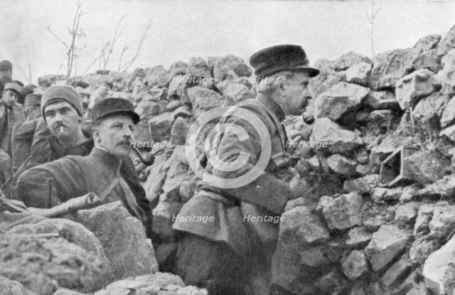 General Marchand inspecting trenches, Champagne, France, World War I, 1915. Artist: Unknown