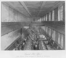General Post Office. Letter Carriers Room arranged for dispatch of Newspapers c1841. Artist: Thomas H Ellis
